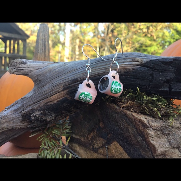 Pink Starbucks coffee cups earrings silver 925 new handmade - Picture 3 of 6